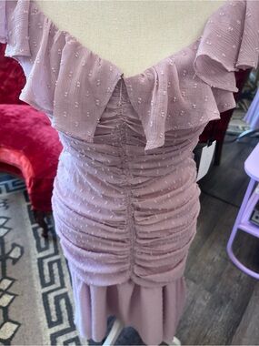 ASTR Dusty Lilac Ruffled Ruched Midi Dress - Size Small - NWT